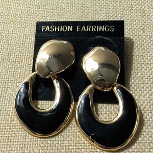 vintage gold-tone and black enamel interlocking drop earrings